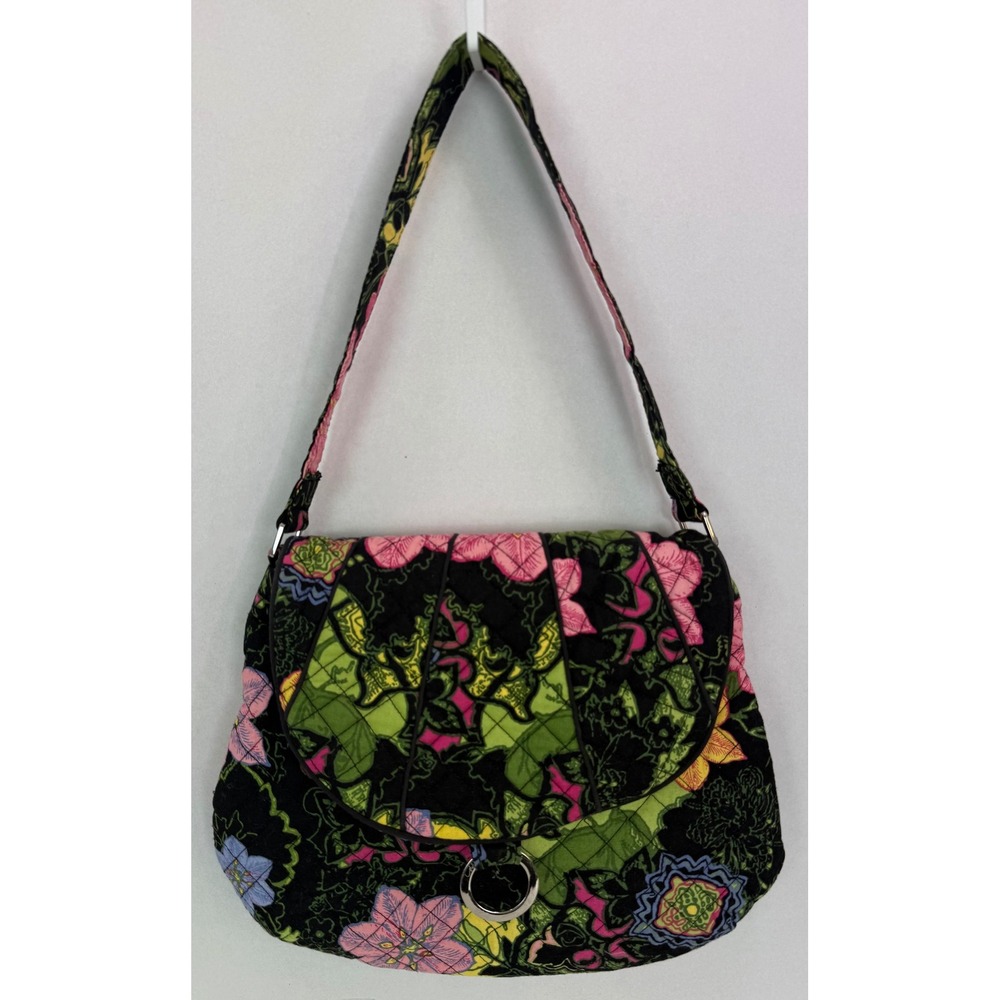 Marie by Giftcraft Belladonna Black Floral Cotton Quilted Purse Shoulder Bag